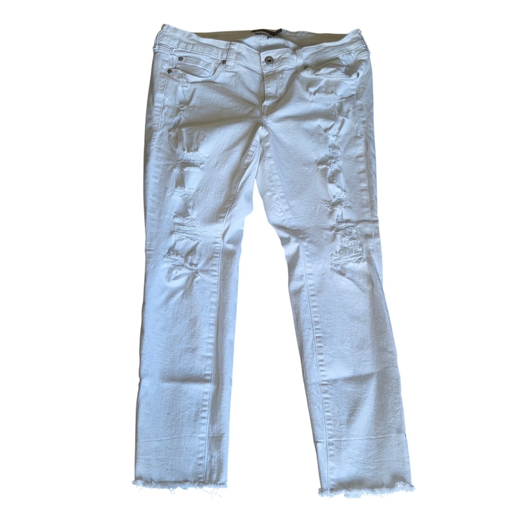 Torrid White Distressed Crop Boyfriend Jeans Vintage Stretch Size 14 Raw Hem